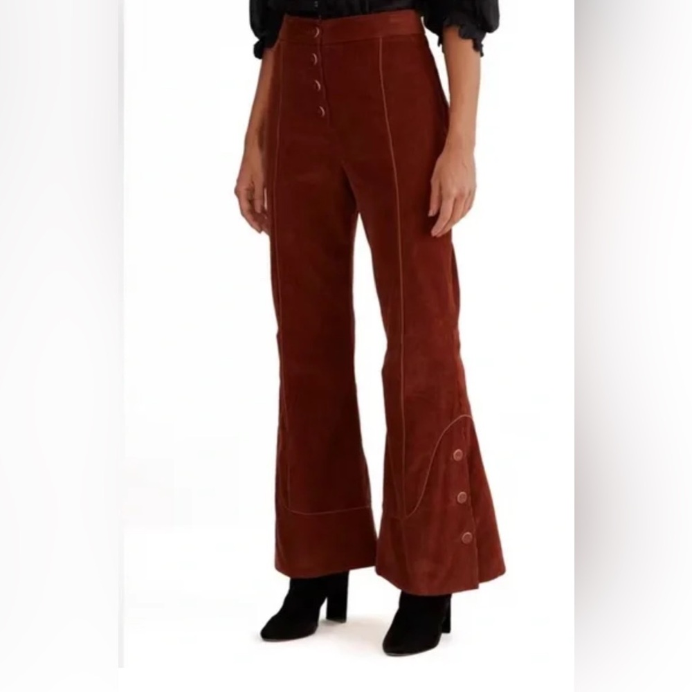 FARM Rio Rust Button-Accent Flare Pants